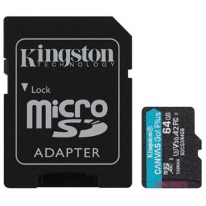 Memorie Flash Micro Secure Digital64gb Sdcg3/64gb Class10 U3 V30 + Adattatore Read:170mb/s Write:70mb/s Canvas Go Plus Kingston